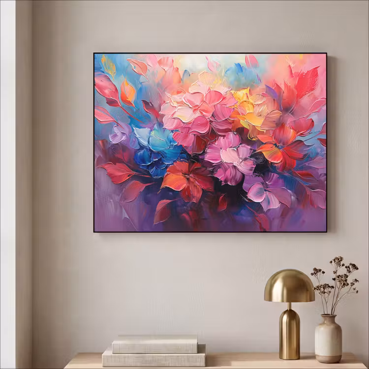 Bloemen - Verf - Abstract - Kleurrijk Textielframe zwart klein -sfeer2