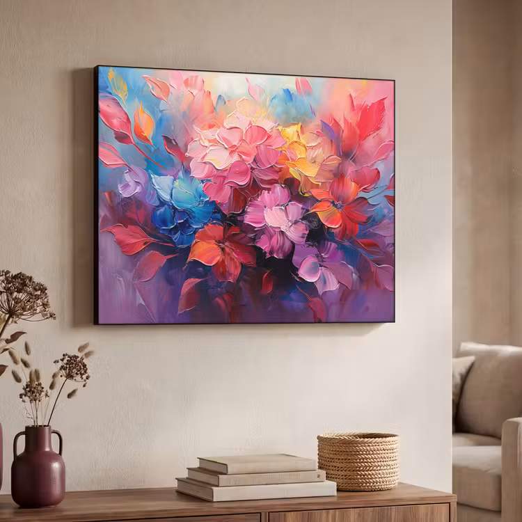 Bloemen - Verf - Abstract - Kleurrijk Textielframe zwart klein -sfeer3