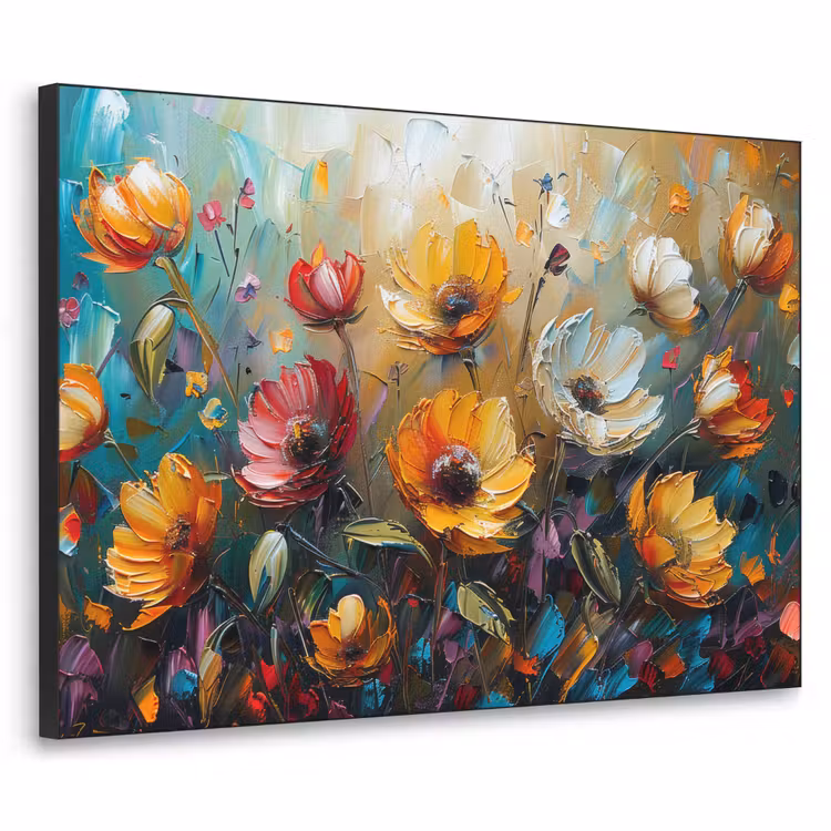 Bloemen - Verf - Kunst - Modern Textielframe zwart klein -3d