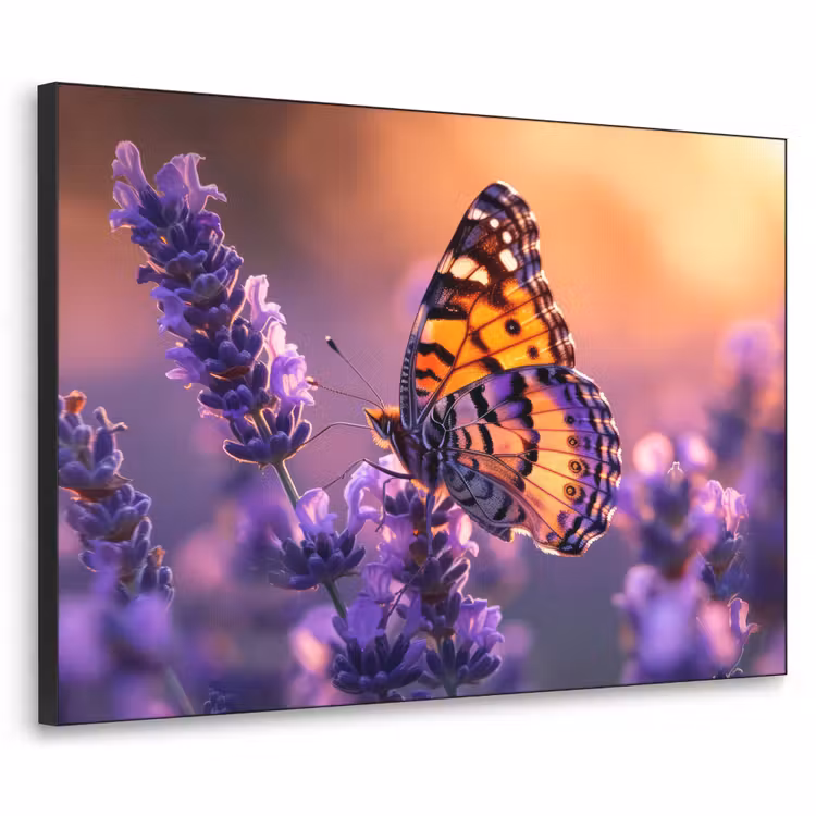 Bloemen - Vlinder - Lavendel - Bloem - Natuur Textielframe zwart klein -3d