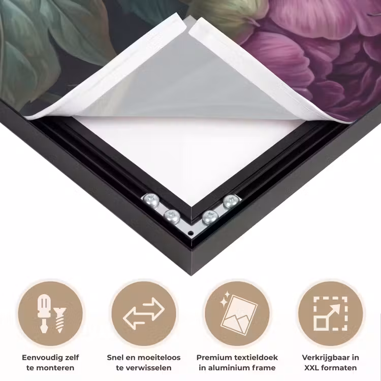 Bloemen - Vlinder - Natuur - Modern - Paars Textielframe zwart klein -USP_closeupNL