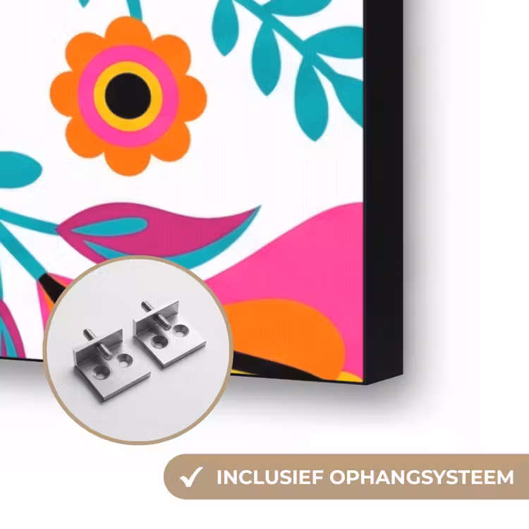 Bloemen - Vogel - Patroon - Kleurrijk - Modern Textielframe zwart klein -USP_ophangsysteemNL
