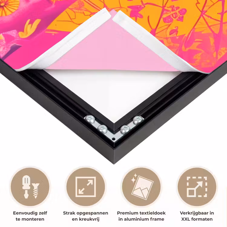 Bloemen - Vrouw - Kimono - Roze Textielframe zwart klein -USP_feed_closeupNL