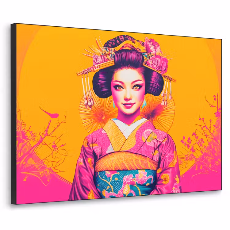 Bloemen - Vrouw - Kimono - Roze Textielframe zwart klein -3d