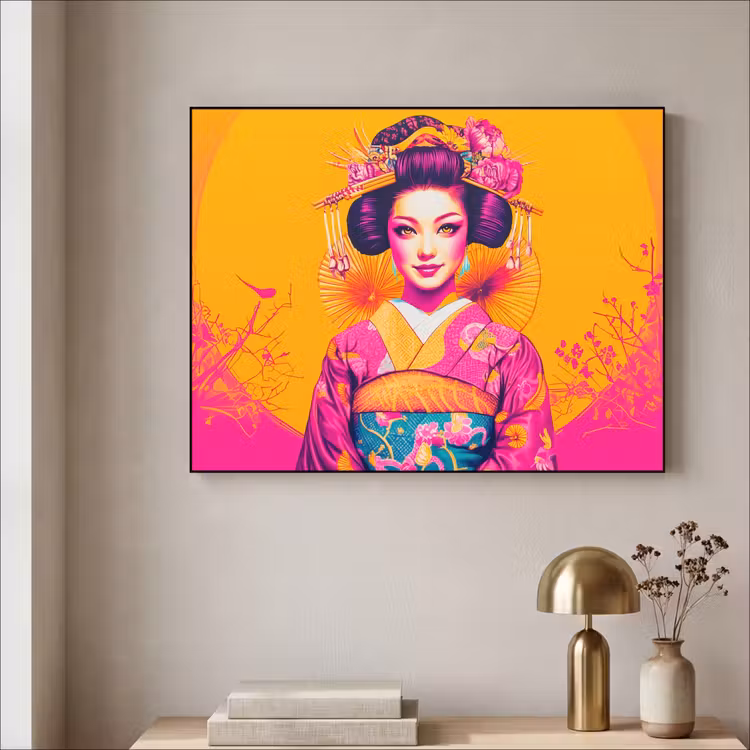 Bloemen - Vrouw - Kimono - Roze Textielframe zwart klein -sfeer2