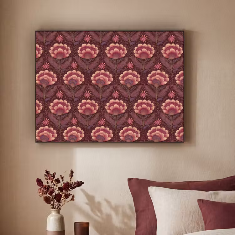 Bloemen - Waaier - Paars Textielframe zwart klein 947 -sfeer1