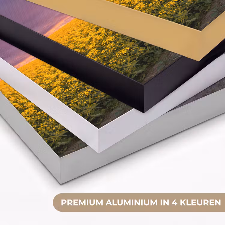 Bloemen - Weg - Lucht - Geel - Paars - Zonsondergang - Natuur Textielframe zwart klein -USP_kleurenNL
