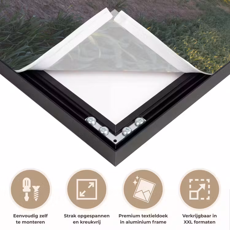 Bloemen - Weg - Lucht - Geel - Paars - Zonsondergang - Natuur Textielframe zwart klein -USP_feed_closeupNL