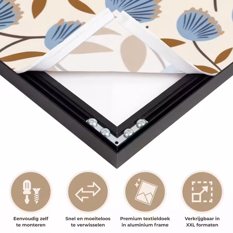 Bloemen - Wild - Blauw Textielframe zwart klein 947 -USP_closeupNL