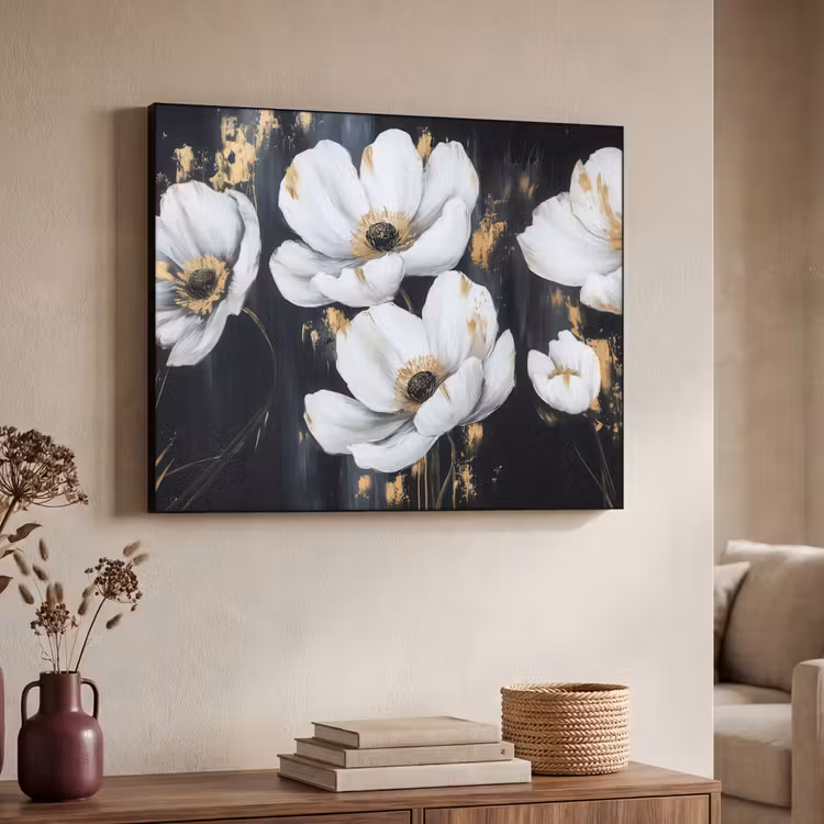 Bloemen - Wit - Abstract Textielframe zwart klein -sfeer3