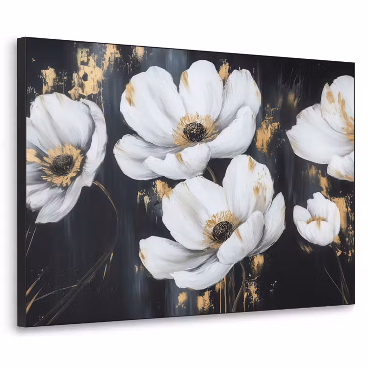 Bloemen - Wit - Abstract Textielframe zwart klein -3d