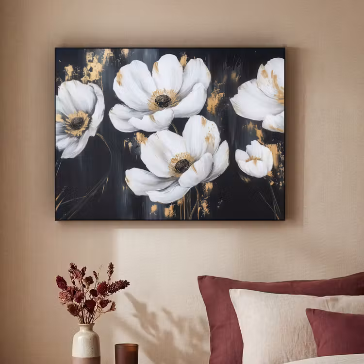 Bloemen - Wit - Abstract Textielframe zwart klein -sfeer1