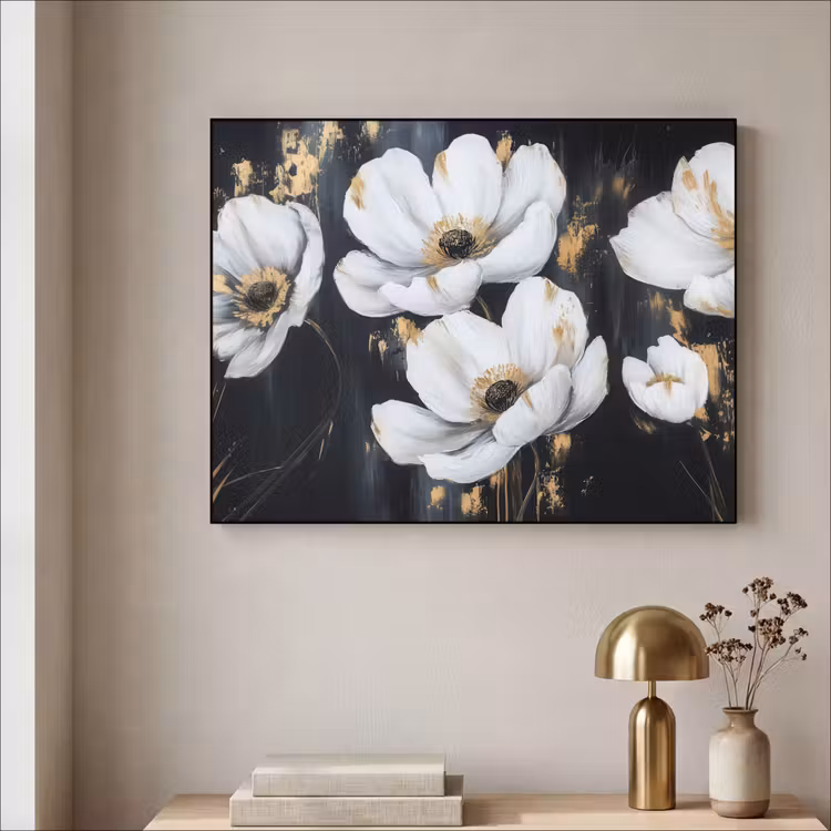 Bloemen - Wit - Abstract Textielframe zwart klein -sfeer2