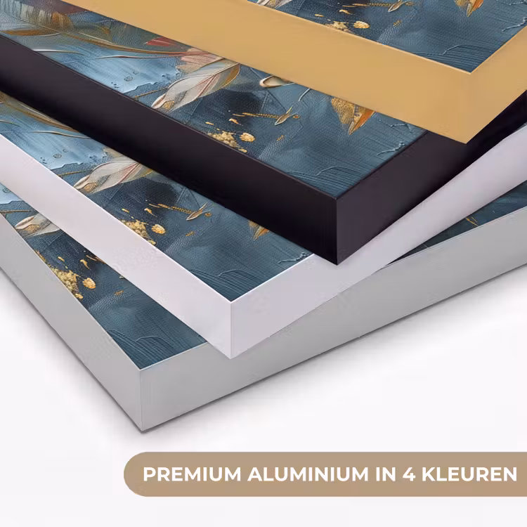 Bloemen - Wit - Goud - Kunst - Abstract Textielframe zwart klein -USP_kleurenNL