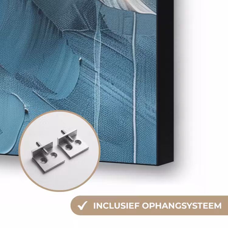 Bloemen - Wit - Goud - Kunst - Abstract Textielframe zwart klein -USP_ophangsysteemNL
