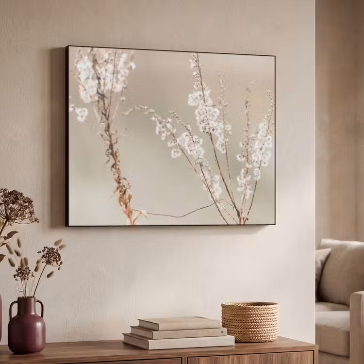 Bloemen - Wit - Planten Textielframe zwart klein -sfeer3