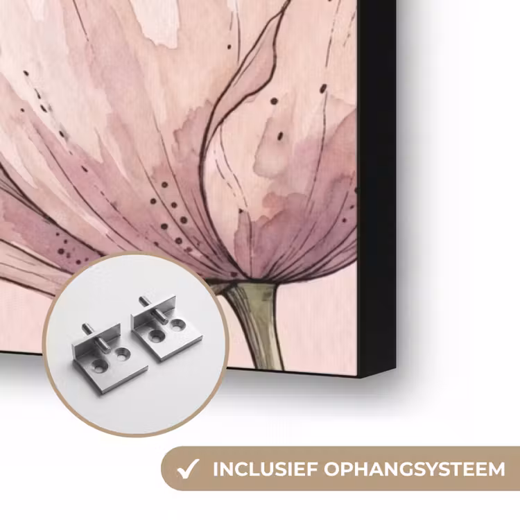 Bloemen - Zomer - Natuur - Aquarel - Roze Textielframe zwart klein -USP_ophangsysteemNL