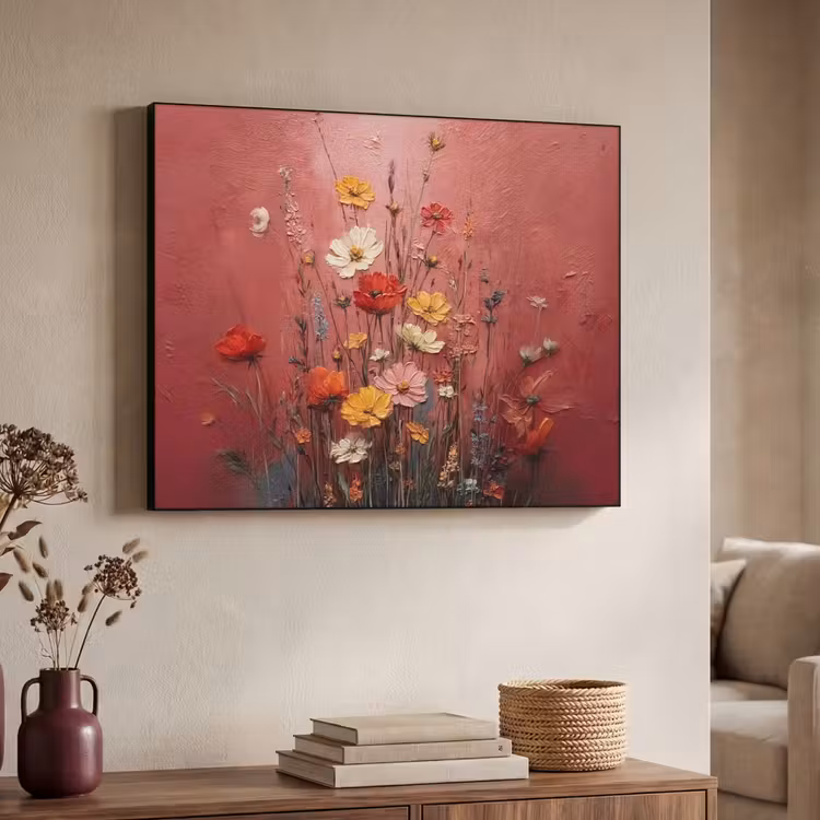 Bloemenboeket - Diepte - Tastbare textuur Textielframe - compleet frame klein -sfeer3