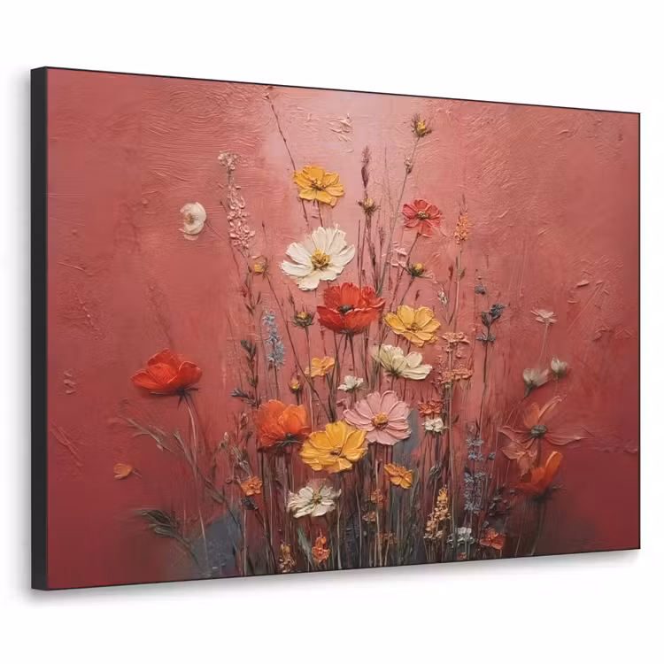 Bloemenboeket - Diepte - Tastbare textuur Textielframe zwart klein -3d