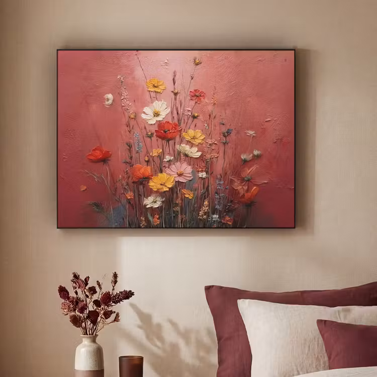 Bloemenboeket - Diepte - Tastbare textuur Textielframe - compleet frame klein -sfeer1