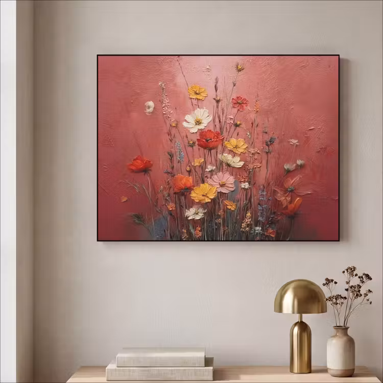 Bloemenboeket - Diepte - Tastbare textuur Textielframe - compleet frame klein -sfeer2