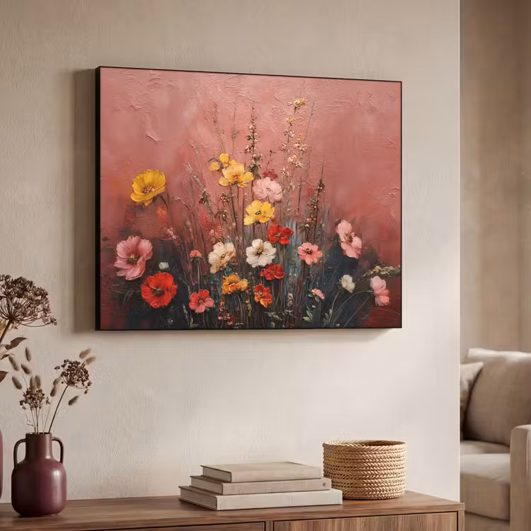 Bloemenboeket - Fijne details - Roze Textielframe zwart klein -sfeer3