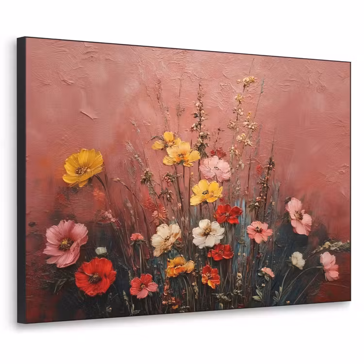 Bloemenboeket - Fijne details - Roze Textielframe zwart klein -3d