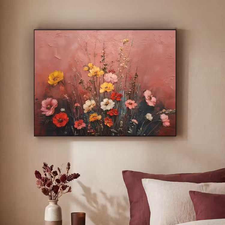 Bloemenboeket - Fijne details - Roze Textielframe - compleet frame klein -sfeer1