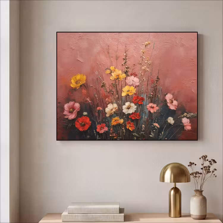 Bloemenboeket - Fijne details - Roze Textielframe - compleet frame klein -sfeer2