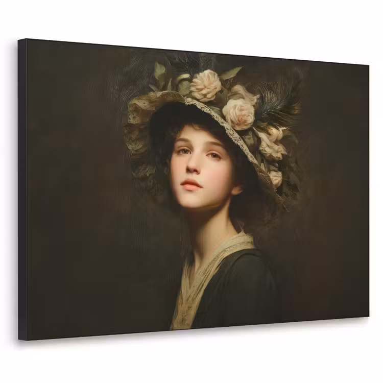 Bloemenhoed - Portret - Vrouw Textielframe zwart klein -3d