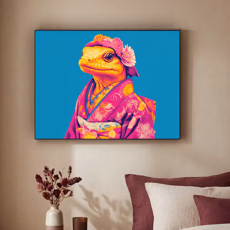 Bloemenkrans - Hagedis - Kimono - Paars Textielframe - compleet frame klein -sfeer1