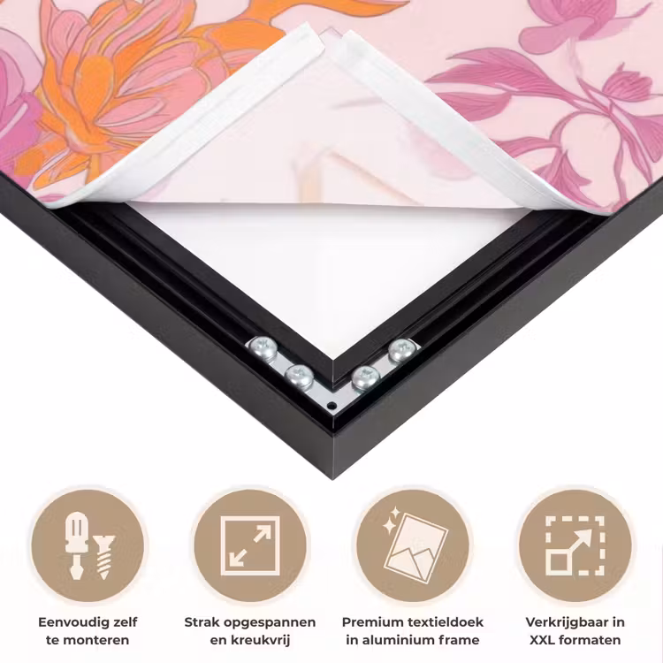 Bloemenpatroon - Roze - Oranje - Bloemen Textielframe zwart klein -USP_feed_closeupNL