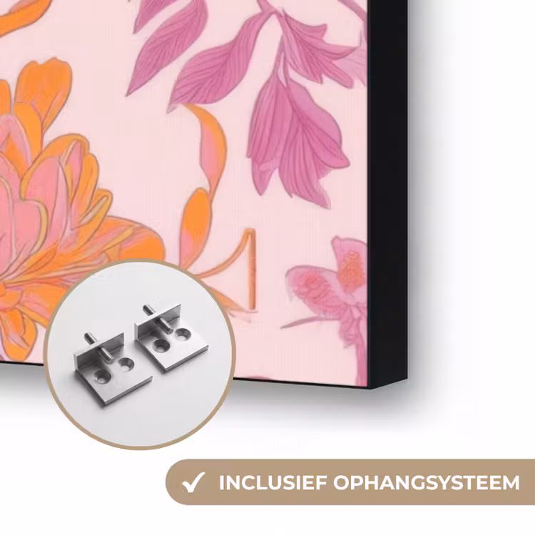 Bloemenpatroon - Roze - Oranje - Bloemen Textielframe zwart klein -USP_ophangsysteemNL