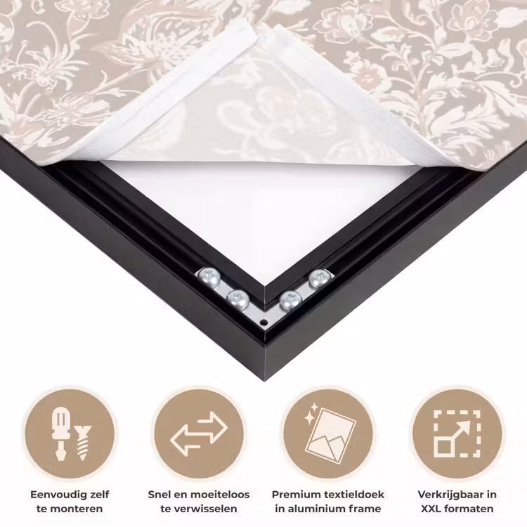 Bloemenprint - Grijs - Crème Textielframe zwart klein 947 -USP_closeupNL