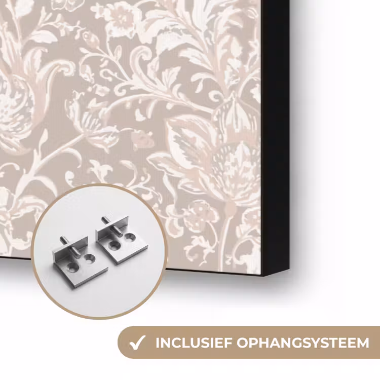 Bloemenprint - Grijs - Crème Textielframe zwart klein 947 -USP_ophangsysteemNL
