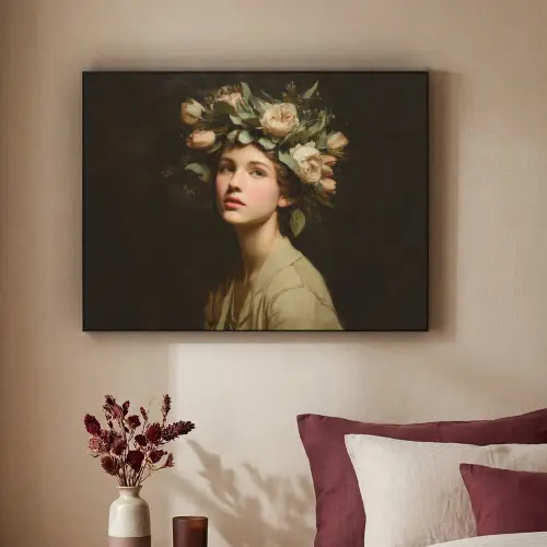 Bloemenstilte - Vrouw - Portret Textielframe - compleet frame klein -sfeer1