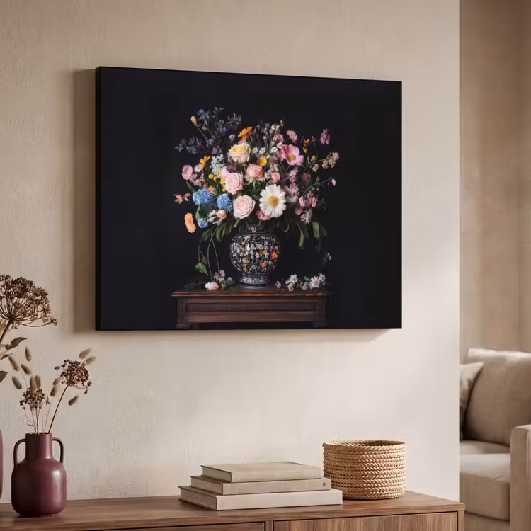Bloemenvaas - Hout - Bloemen - Boeket Textielframe zwart klein -sfeer3