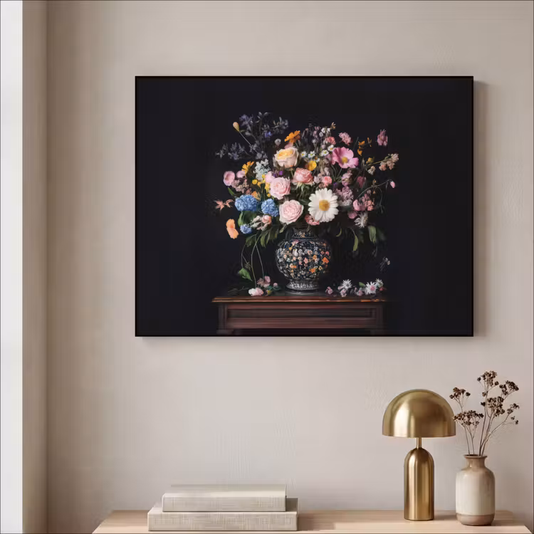 Bloemenvaas - Hout - Bloemen - Boeket Textielframe - compleet frame klein -sfeer2
