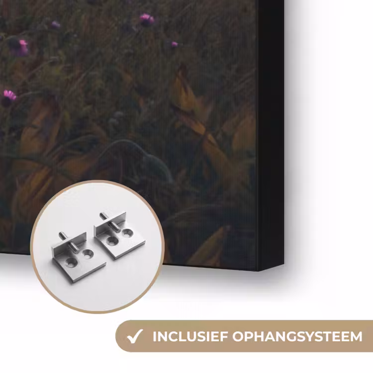 Bloemenveld - Gras - Bloemen - Planten - Zonsondergang - Oranje Textielframe zwart klein -USP_ophangsysteemNL