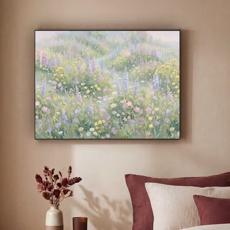Bloemenveld - Heuvels - Kleurrijk Textielframe zwart klein -sfeer1