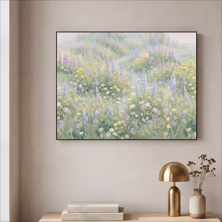 Bloemenveld - Heuvels - Kleurrijk Textielframe zwart klein -sfeer2