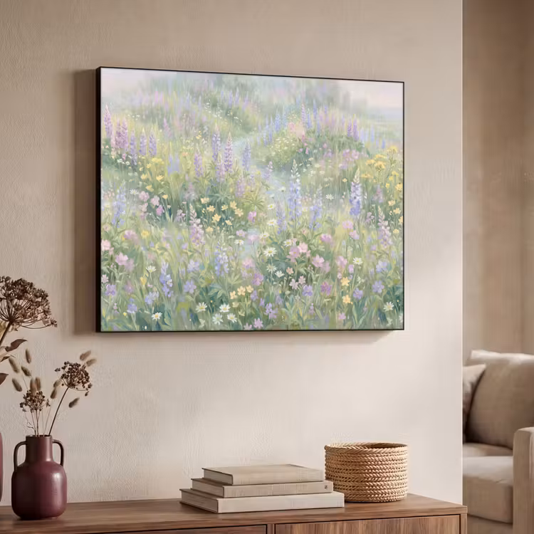 Bloemenveld - Heuvels - Kleurrijk Textielframe zwart klein -sfeer3