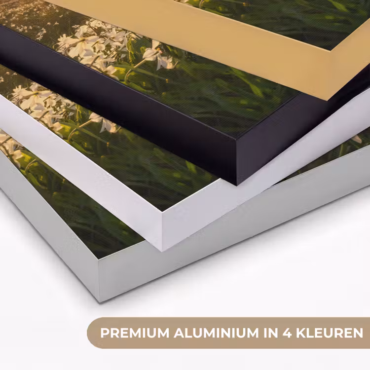 Bloemenveld - Heuvels - Zonsondergang - Berg - Natuur - Wit - Heuvels Textielframe zwart klein -USP_kleurenNL