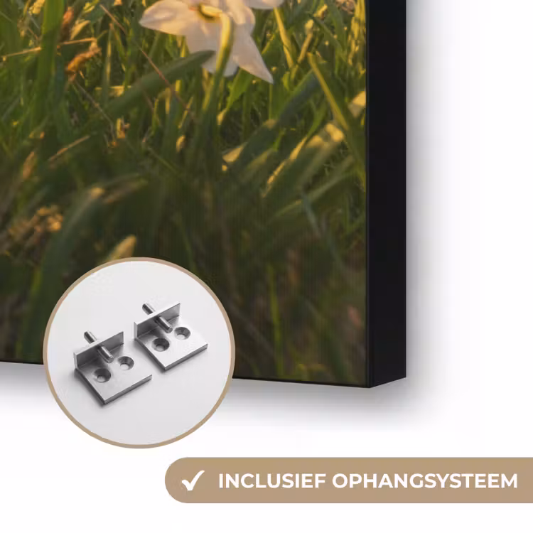 Bloemenveld - Heuvels - Zonsondergang - Berg - Natuur - Wit - Heuvels Textielframe zwart klein -USP_ophangsysteemNL