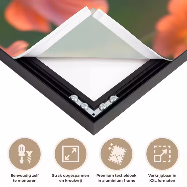Bloemenveld - Zonnestralen - Oranje Textielframe zwart klein -USP_feed_closeupNL