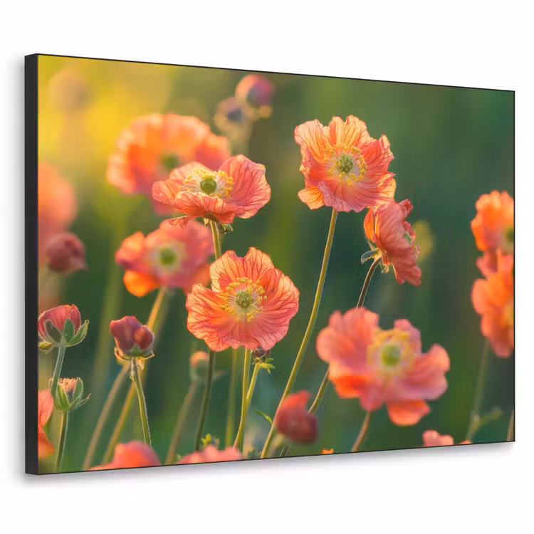 Bloemenveld - Zonnestralen - Oranje Textielframe zwart klein -3d