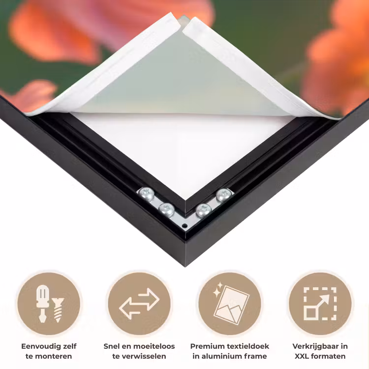 Bloemenveld - Zonnestralen - Oranje Textielframe zwart klein -USP_closeupNL