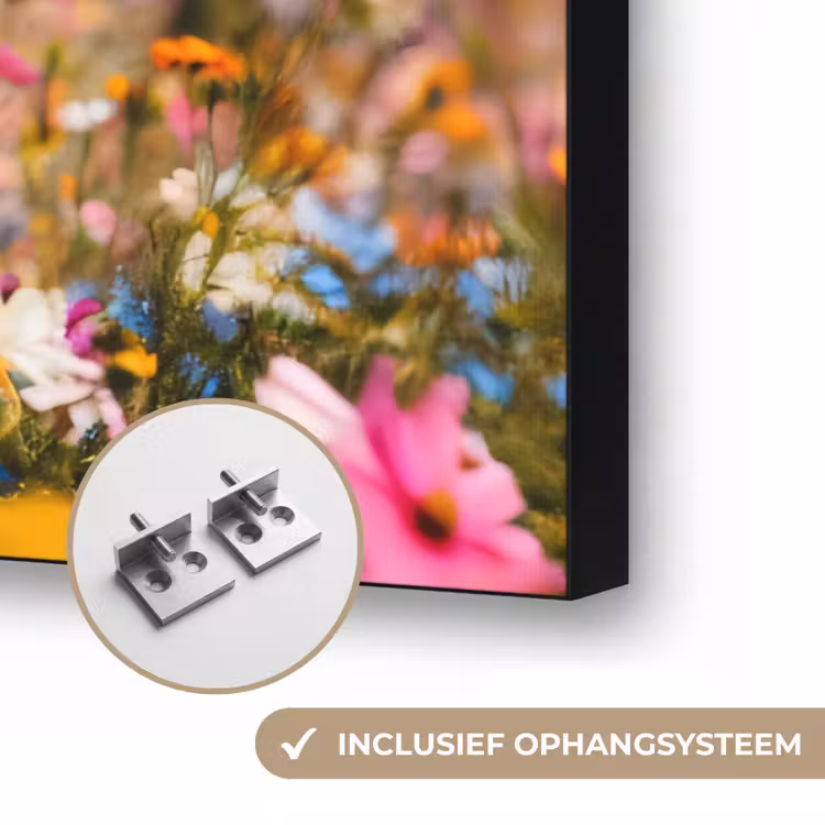 Bloemenweide - Blauw - Lucht - Kleuren Textielframe zwart klein -USP_ophangsysteemNL