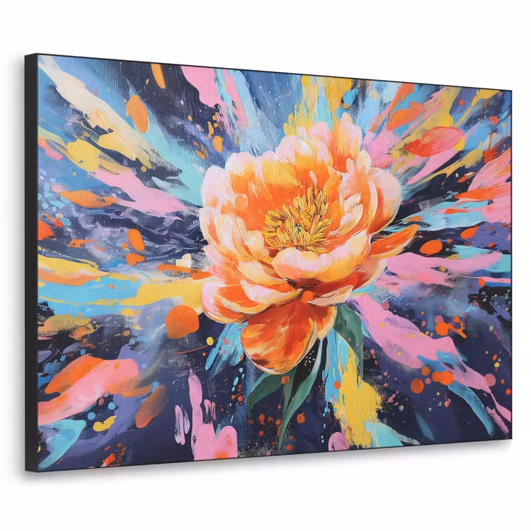 Bloemexplosie - Felle spatten - Dynamisch Textielframe zwart klein -3d