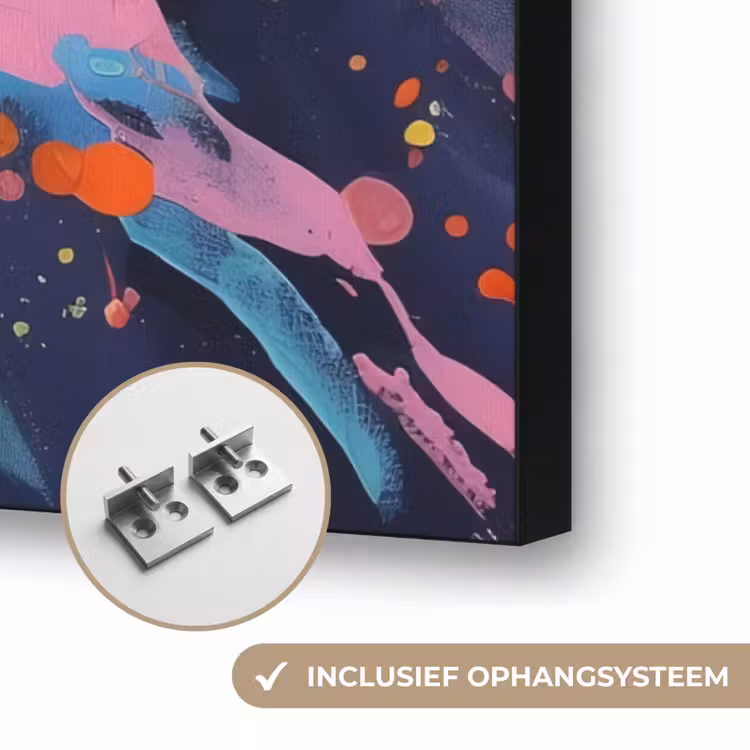 Bloemexplosie - Felle spatten - Dynamisch Textielframe zwart klein -USP_ophangsysteemNL